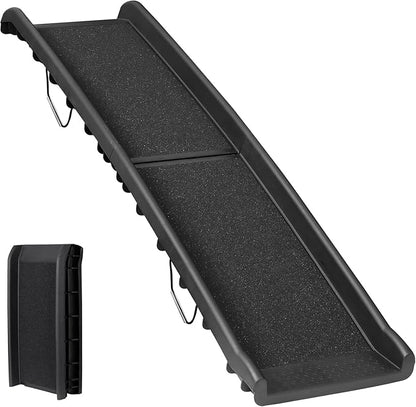 62 Inch Portable Folding Dog Ramp,Lightweight Outdoor Indoor Pet Ramp Stairs Step Ladder for Car, Truck, SUV, High Bed,Non-Slip Rug Surface Supports up to 154 lb