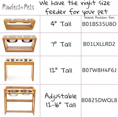Pawfect Pets Elevated Dog Bowl Stand- 7" Raised Dog Bowl for Medium Dogs. Pet Feeder with Four Stainless Steel Bowls (White)