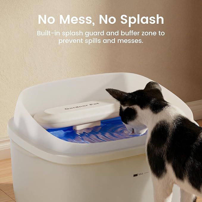 Gardner Pet Cat Fountain 1 Gallon, Vortex Dog Water Fountain, Ultra Quiet Automatic Cat Fountain with Filter, Transparent Tank, Splash-Proof, Easy to Clean,Without Adapter (White)