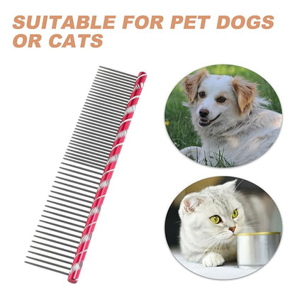 UEETEK Stainless Steel Pet Shedding Comb for Dogs Cats Grooming Tool with Different Spaced Teeth 6.29 Inch Fur Removal Trimming Comb