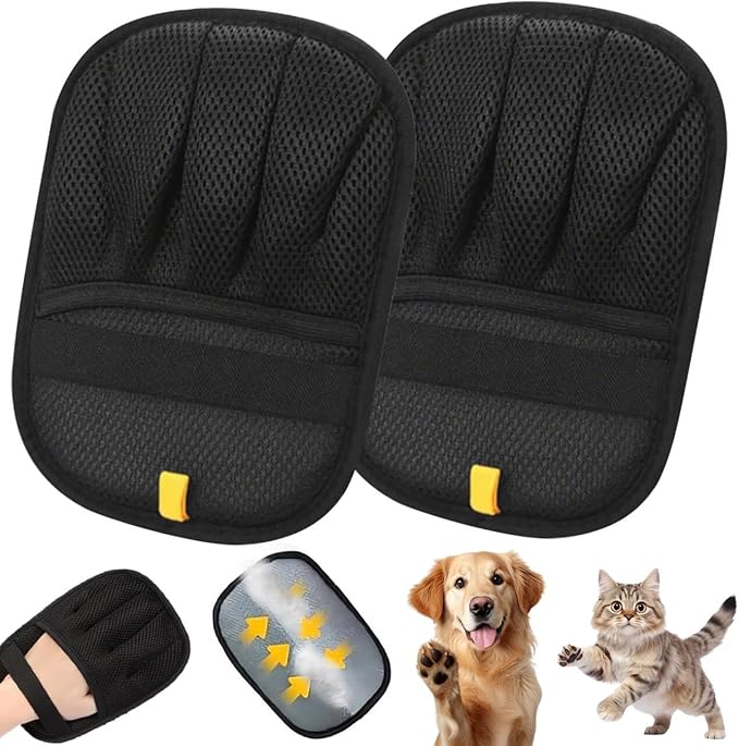 Electrostatic Pet Hair Removal Gloves for Cats & Dogs–Upgraded Reusable Magic Brush Tool for Quick Wiping on Couch,Carpet,Laundry,Car Seat & Pet Beds(2PC,Black)