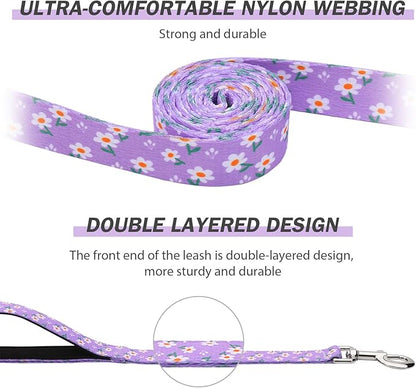 Hikiko 5FT Dog Leash for Small Medium Large Dogs, Dual Padded Handles Dog Lead for Walking Training (Purple Floral)