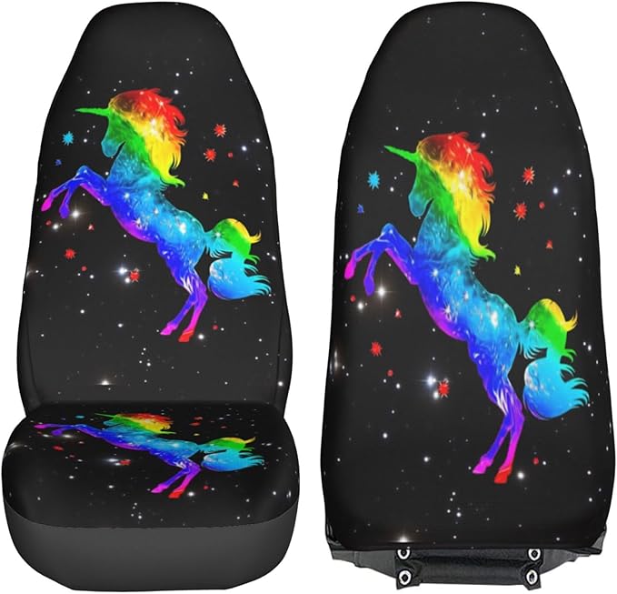 Foruidea Galaxy Rainbow Unicorn Car Seat Covers Universal 2 Pcs Auto Front Seat Cover Fit Most Cars,SUV,Sedan,Trucks