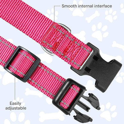 FunTags Reflective Dog Collar, Sturdy Nylon Collars for Puppy and Extra Small Girl and Boy Dogs, Adjustable Dog Collar with Quick Release Buckle,Pink,3/8" Width