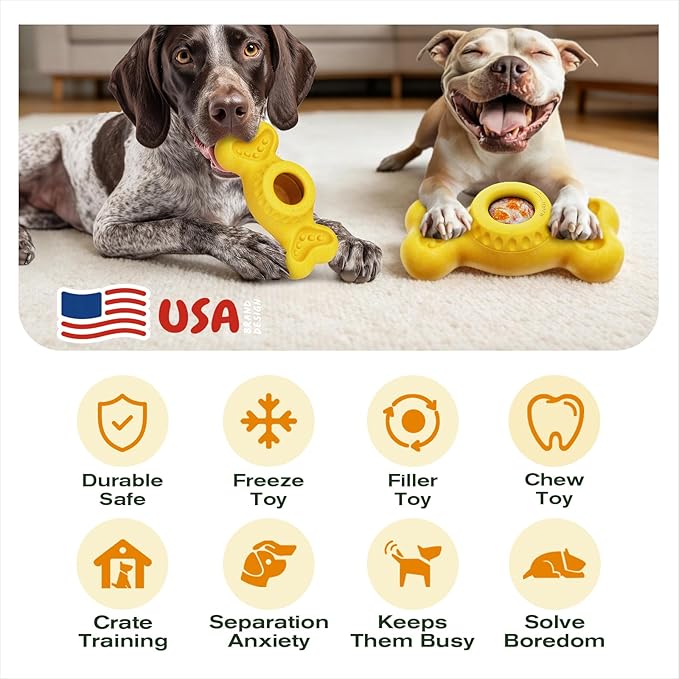 KADTC Large-Size 3 in 1 Durable Dog Enrichment Toy - Fillable & Frozen Bone Lick Toy - No-Transfer Freeze & Play Mess-Free - Ultimate Boredom Buster & Tough Chew Toys for Large Dogs - BPA-Free, Safe