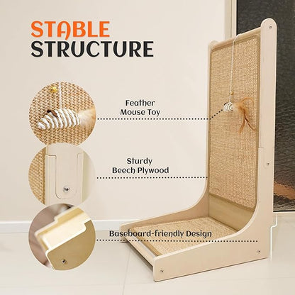 PETKARAY Cat Scratcher, Sisal Cat Scratch Pad, L Shape Scratching Board for Indoor Kitty, Floor Mounted Scratcher with Mouse Toy Catnip