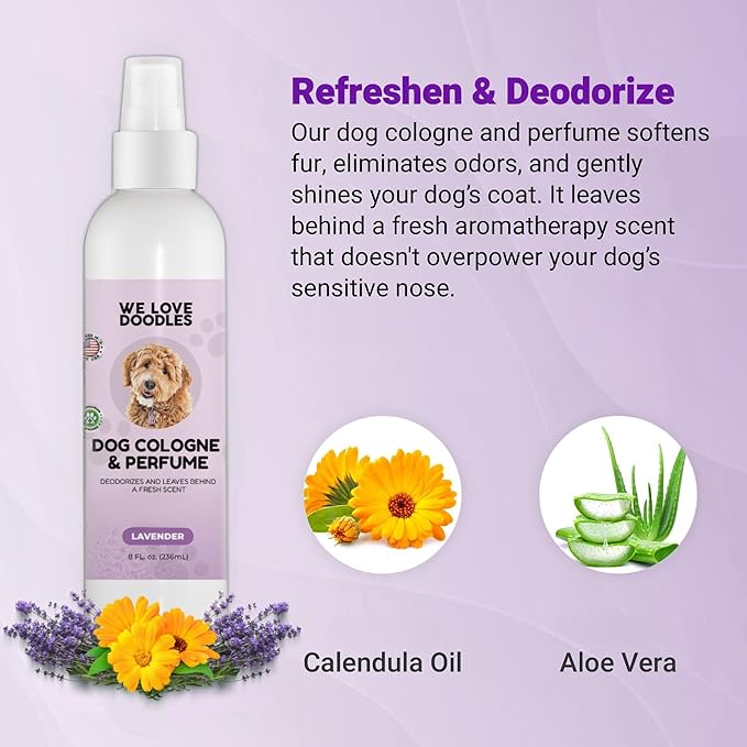 We Love Doodles Dog Cologne & Perfume, Deodorizing, Safe Ingredients, Manufactured in USA, Long Lasting After Bath, Deodorant for Smelly Dogs, Pawfume for Pets, Odor Eliminator Spray, Lavender, 8 OZ