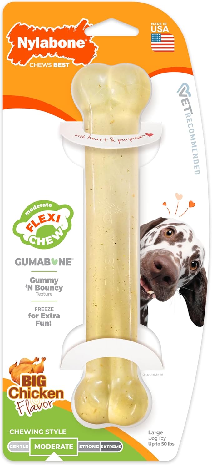 Nylabone Original Bone Flexi Chew Toy for Dogs, Flexible Dog Toys for Moderate Chewers, Chicken Flavor, Large/Giant, 1 Count
