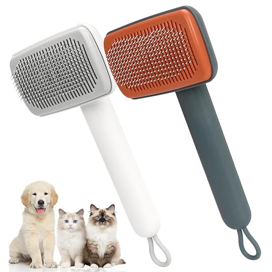 Cat Brush for Shedding, 2 Pcs Industry-First Adjustable Cat Brushes for Indoor Cats, Self-Cleaning Slicker brush, 264 Skin-Friendly Needles for Long or Short Haired Dogs, Perfect for Deshedding