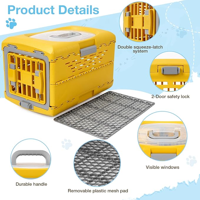 Cat Carrier Pet Carrier for Cat, Plastic Collapsible Cat Carrier Hard for Camping Vet Visits Travel, Fully Breathable Pet Travel Carrier Crate Under 13LBS (18.9" L x 11.8" W x 12.6" H)
