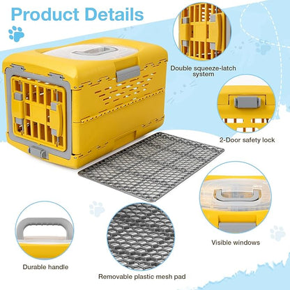 Cat Carrier Pet Carrier for Cat, Plastic Collapsible Cat Carrier Hard for Camping Vet Visits Travel, Fully Breathable Pet Travel Carrier Crate Under 13LBS (18.9" L x 11.8" W x 12.6" H)