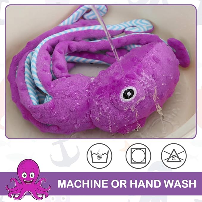 EXPAWLORER Octopus Dog Toy - Best Dog Squeaky Toys Puppy Birthday Gift Soft Stuffed Chew Toy, Crinkle Paper and Built-in Squeaker Durable Interactive Plush Toy for Small Medium Large Dogs, Purple