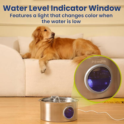 PawsPik Ultra-Quiet Stainless Steel Dog Water Fountain, 1.8-gal
