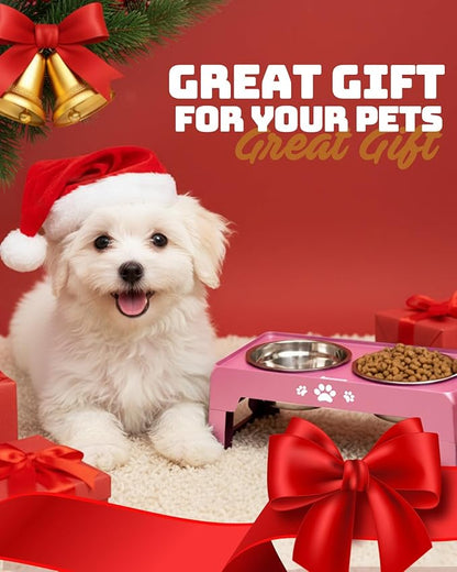 Elevated Dog Bowls for Small Dogs and Cats, Non-Slip Cat Bowls with 2 Thick 5.5" Stainless Steel Dishes, Dog Feeder 2 Heights Adjustable to 2.6"-5.3"