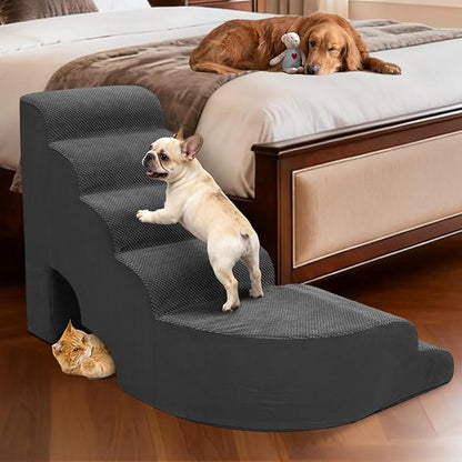 Dog Stairs for High Beds, 6 Steps Soft Foam Pet Stairs for Bed 27-30 inches, L Shaped Dog Steps, Non-Slip Sturdy Pet Stairs, 30D Foam Doggie Ramp for Small/Large Dogs/Old Cats