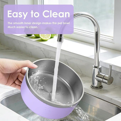 IKITCHEN Dog Bowl for Food and Water, 40 Oz Stainless Steel Pet Feeding Bowl, Durable Non-Skid Insulated Heavy Duty with Rubber Bottom for Medium Large Dogs (40 Ounces/5 Cup, Light Purple)