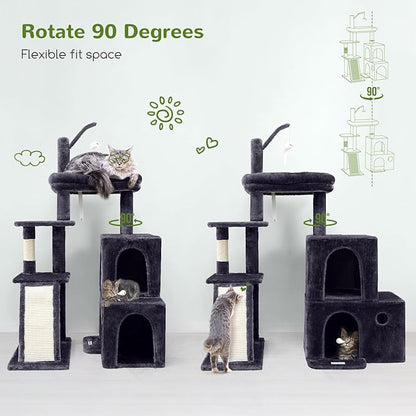 Globlazer Cat Tower for Indoor Adult Cats, 50-inch Heavy Duty Cat Tree House for Big Cats with Extra-Large Padded Platform, Sisal Scratching Board, 2 Large Condos, F50, Dark Grey