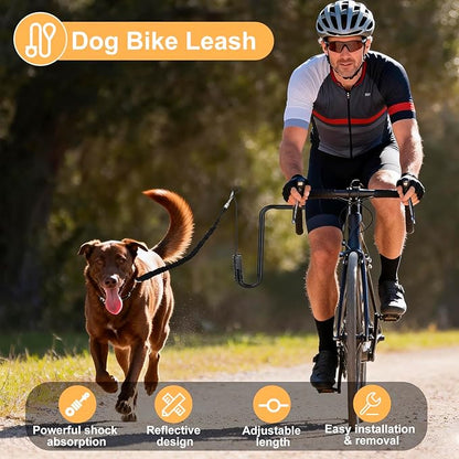 Dog Bike Leash, Hands Free Dogs Bike Attachment, Bike Riding Dog Hands Leash for Exerciser Training, Jogging, Cycling and Outdoor, Reflective Design & Shock Absorbing Elastic Rope