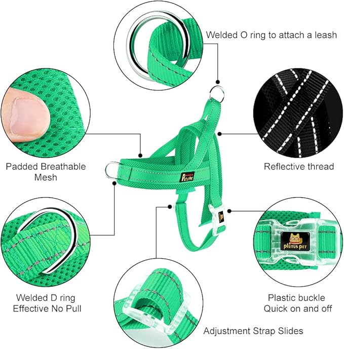 Plutus Pet No Pull Dog Harness with Breathable Mesh Padded, Adjustable Reflective Escape Proof Dog Harness, Quick Fit Dog Vest Harness for Small Medium Large Dogs(XXS, Green)