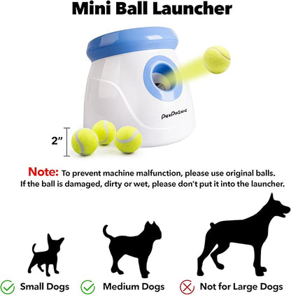Pet Prime Automatic Dog Ball Thrower Launcher for Small and Medium Dogs, Interative Dog Fetch Machine with 3 Tennis Balls (2'') for Indoor/Outdoor Throwing Game Launch Distance 10-30ft