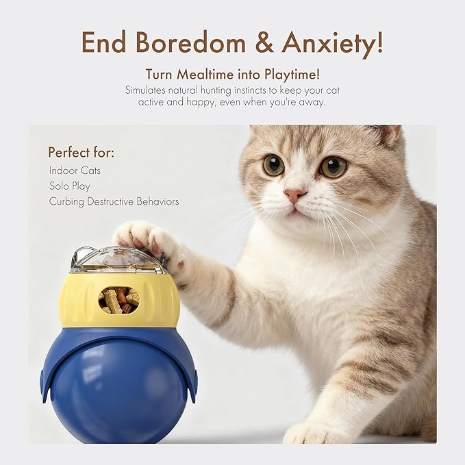 Mira's Pocket Wobble Treat Dispensing Pet Toy, Interactive Slow Feeder Puzzle Toy for Mental Stimulation and Boredom Relief for Cats and Dogs