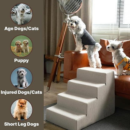 MEWANG Dog Stairs for Small Dogs, Medium Dogs & Old Cats – 4-Step Pet Ramp with High-Density Foam for Bed and Couch, Non-Slip Bottom, Washable Cover, Grey (23.9" L x 14.9" W x 18.2" H)