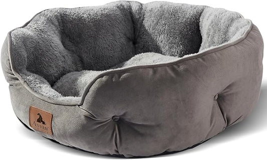 Asvin Small Dog Bed for Small Dogs, Cat Beds for Indoor Cats, Pet Bed for Puppy and Kitty, Extra Soft & Machine Washable with Anti-Slip & Water-Resistant Oxford Bottom, Grey