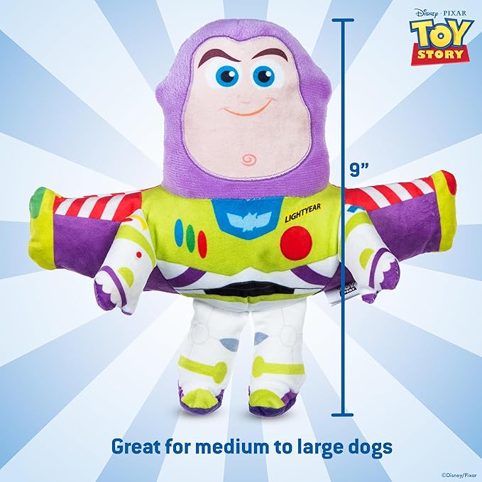 Disney for Pets Pixar’s Buzz Lightyear Plush Dog Toy - Ballistic Nylon Fabric Toy with Squeaker for Dogs - Officially Licensed Product, 9 Inch