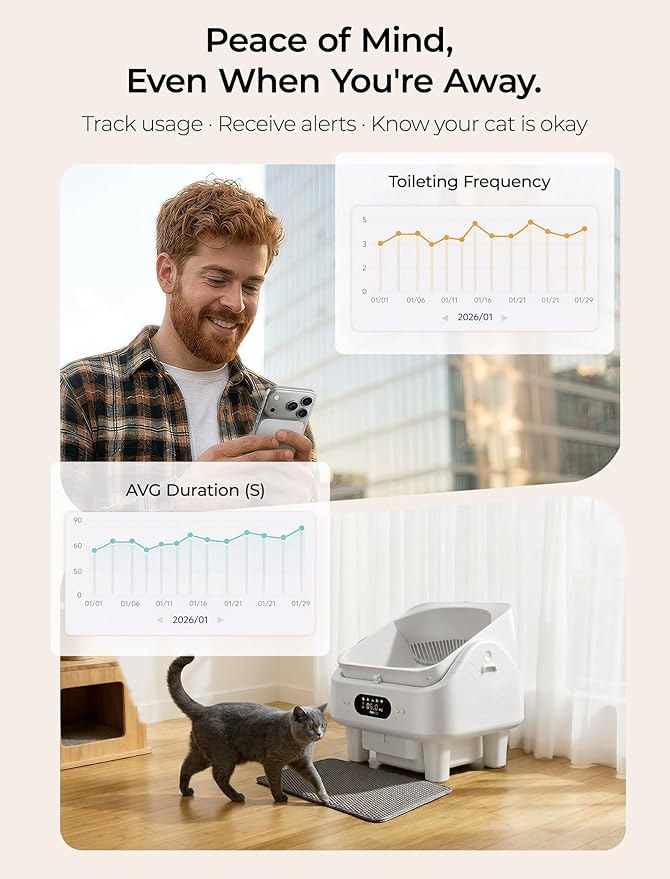 Automatic Self Cleaning Cat Litter Box, Smart Toilet App Control, 360° Dual Safety with 10 Sensors, Auto Leveling 72L Large Litter Box for Multiple Cats, 3 Odor Control, 2.4G&5G WiFi, 6" LED Display