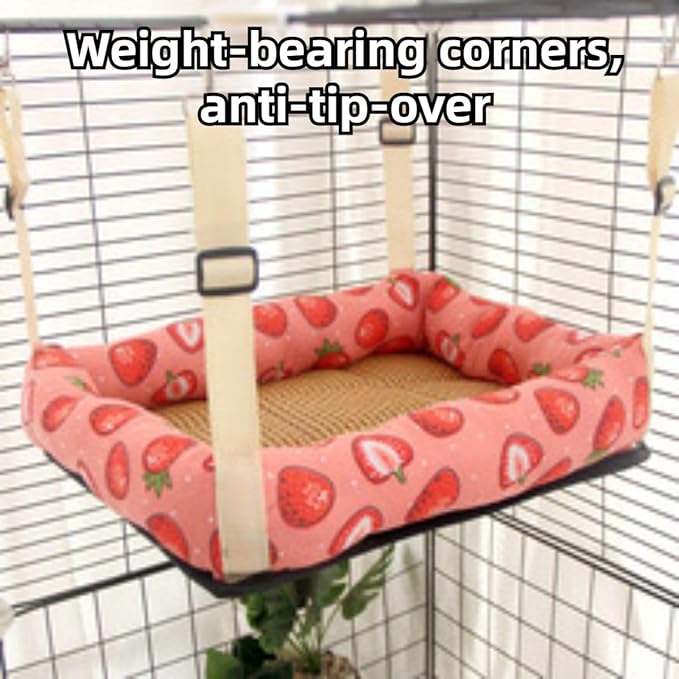 Hanging Cat Bed with Rattan Mat and Cotton Pad Cat Swing Hammock For Cage Kitten Cage Pet Hammock Ferret Bed Desk Accessories Indoor Hanging Bed Kitten Puppy Rabbit Bunny (Rectangle-Blue,Small)