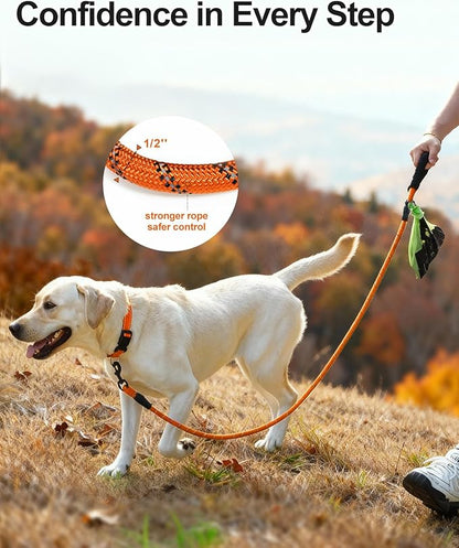 Joytale Dog Leash for Large Dogs, Heavy Duty Nylon Leashes with Comfortable Padded Handle and Highly Reflective Threads, Ideal for Walking and Training, Orange, 5'×1/2''