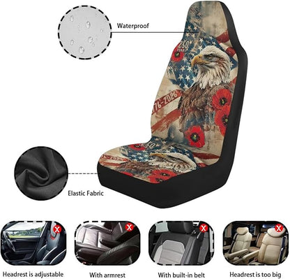 250th Anniversary Car Seat Covers 2 Pcs Waterproof Front Seat Covers Vintage Eagle Flag Bucket Seat Cover Car Interior Accessories for Women Men