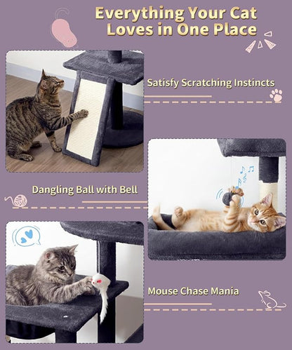 68 Inches Heavy Duty Cat Tree for Indoor Cat, Big Cat Tower with Sisal Scratching Posts and Top Perch, Large Platform for Adult Cats, PMT02DG, Dark Grey