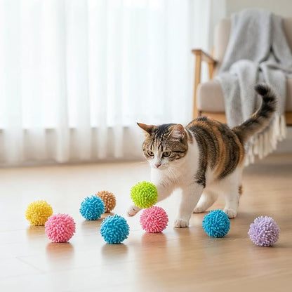 9 Pcs Cat Balls Fuzzy Cat Ball Toy Kitten Puff Balls Safe Pom Pom Ball for Indoor Cats 2-inch Colorful Soft Cats Poms Kitten Chasing Toys with Bell for Catss Kittens Pet Exercising Playing