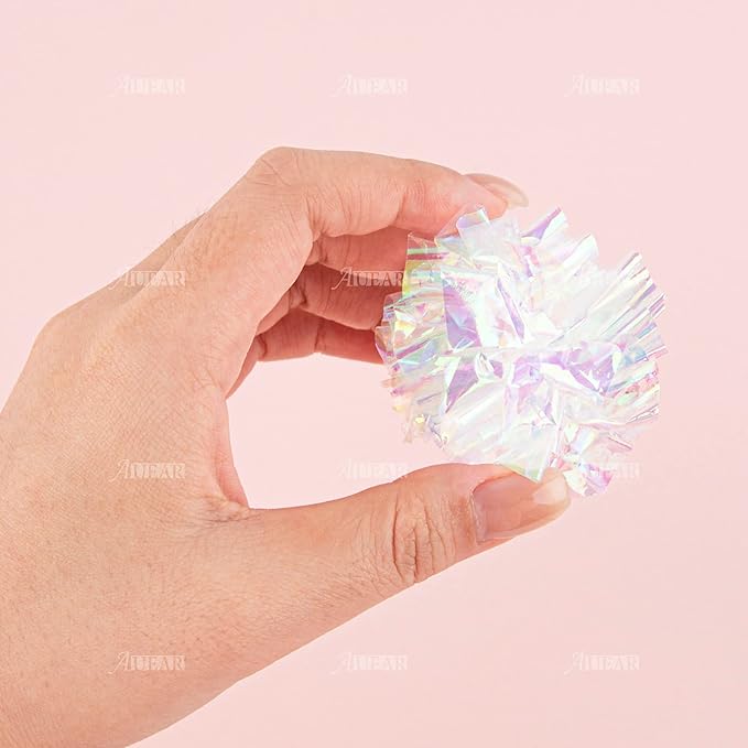 AUEAR, 20 Pack Dye Free Cat Crinkle Balls 2" Mylar Sounds Shiny Kitty Glitter for Cats