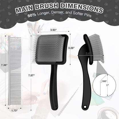 Large Slicker Brush for Dogs - Long Pin Deshedding Brush for Mats & Shedding on Long Haired Dogs, Doodles, Poodles, Goldendoodle, Labradoodle, 3pc Grooming Kits with Wooden Handle, Black