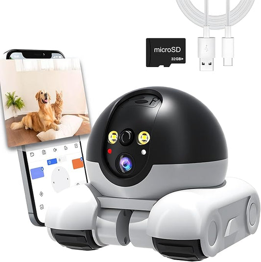 Pet Camera, 1080p Security Camera for Home, Movable Robot Pet Cam Indoor with Phone App, Wireless Dog/Cat/Baby Monitor WiFi Version+32G SD Card, 2-Way Talk, Night Vision, Motion Detection