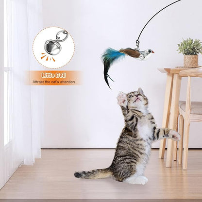 Cat Wand Toy, Cat Feather Toys Replacements, Cat Teaser Refills Toys Attachments Natural Feather Worms Refills with Bells for Indoor Cat Interactive Toys Exercise Playing (Bird)