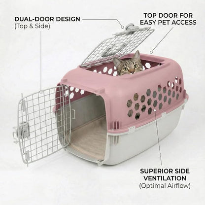 Hard-Sided Pet Carrier for Dogs and Cats | 24-Inch Top-Load Travel Kennel with Double Door Entry | Heavy-Duty Plastic Crate for Vet Visits & House Training, Pink/Gray, Up to 30 lbs Capacity