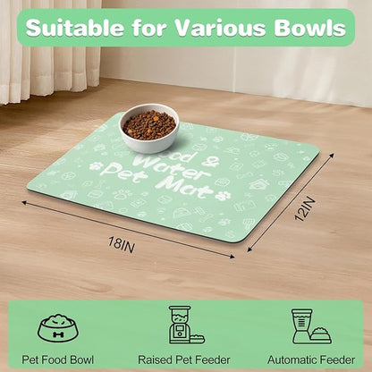 Pet Feeding Mat,Dog Cat Mat for Food and Water,Dog Bowl Waterproof Placemat with Rubber Backing,Absorbent Quick Dry Water Dispenser Mat for Pet（Green 12"×18"）