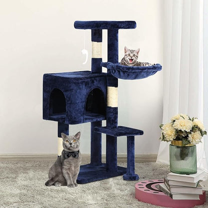 BestPet | 37" Cat Tree Tower | Navy Blue | Sturdy Multi-Level Cat Tree with Plush Condo, Cozy Perch, Sisal Scratching Posts, Hanging Toy and Hammock | Easy Assembly | for Kittens & Adult Cats