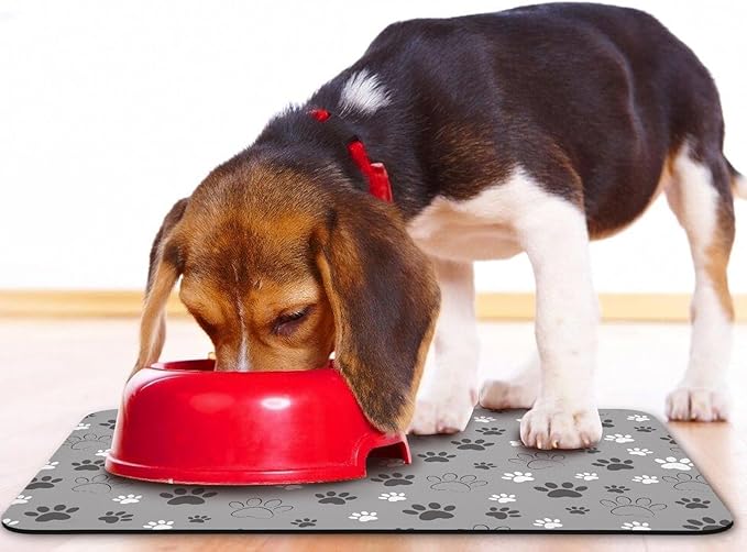 Dog Food Mat, Absorbent Water Bowl Mats Cat Pet Feeding Placemats Light Gray 12 * 20 inch