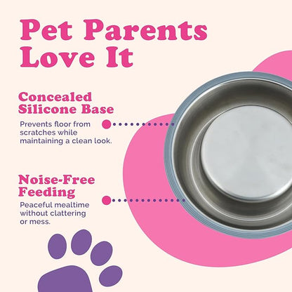 Stainless Steel Dog Bowls - Cat Bowls (Pack of 3) - Anti Skid & Non Tip Dog Water Bowl | Cat Water Bowl Set - Dishwasher Safe - 32 Oz - 950 ml - 23 cm Diameter (Elegant Silver Stripes)