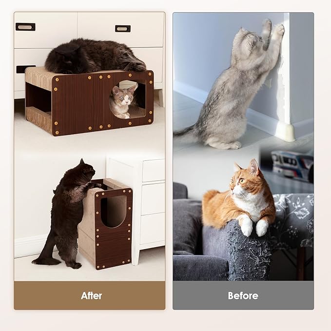EHEYCIGA Cardboard Cat Scratcher House, 23-Inch Corrugated Cat Scratcher for Indoor Cats, Extra Large Scratching Board Pad, Dark Brown