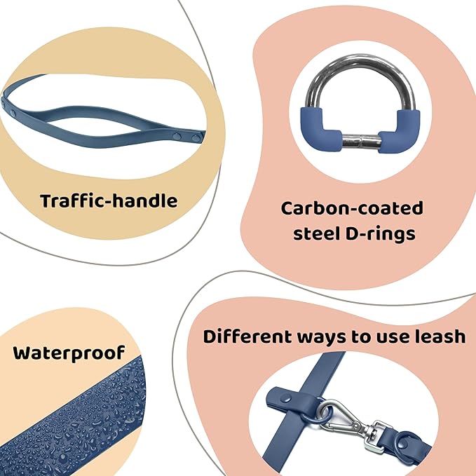 Heavy Duty Hands Free Dog Leash for Medium to Large Dogs for Comfortable Running, Jogging Walking | Dual D-Rings | Soft Padded Traffic Handle | Both Ends 360 Rotating Carabiners (Leash Length 7.7 ft)