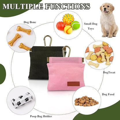 2Pcs Dog Treat Pouches for Pet Training, Hand Free Puppy Dogs Treat Bag with Carabiner, Portable Auto Closing Pet Dog Walking Bag for Travel or Outdoor Use, Pets Feed Snack Reward Pocket- Pink, Green