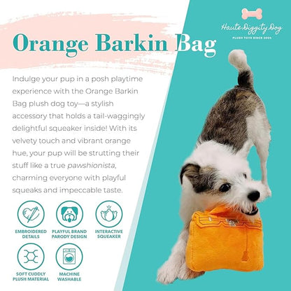 Haute Diggity Dog Barkin Bag, Plush Designer Dog Toys with Interactive Squeaker, Stimulating Pet Enrichment, Machine-Washable & Safe Materials for All Breeds, One Size