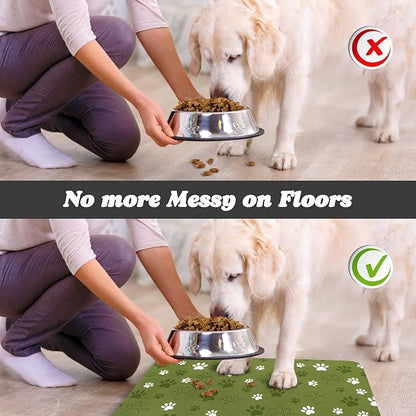 Dog Food Mat, Absorbent Water Bowl Mats Cat Pet Feeding Placemats Dark Green 16 * 24 inch