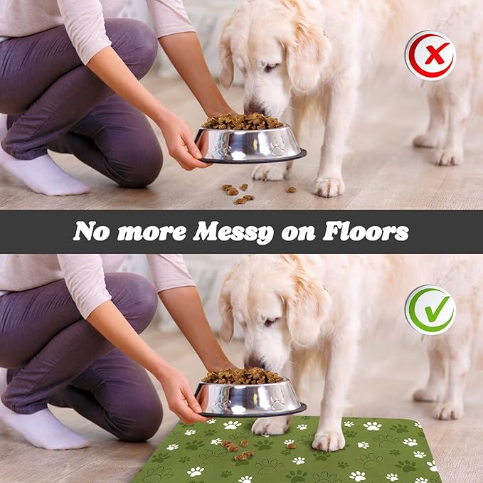 Dog Food Mat, Absorbent Water Bowl Mats Cat Pet Feeding Placemats Dark Green 12 * 20 inch