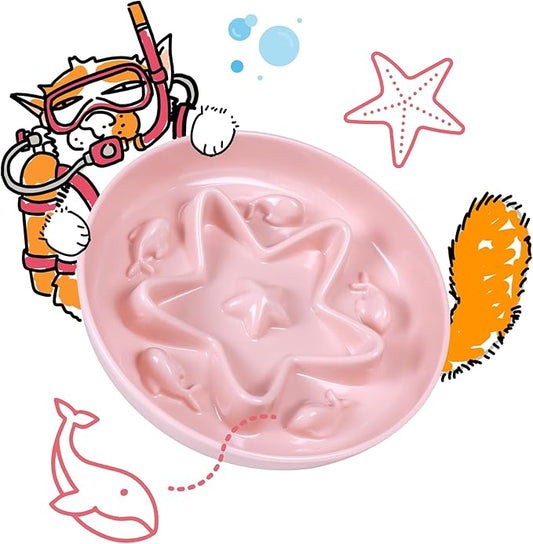 Cat Slow Feeder Bowl – Whisker Friendly Melamine Puzzle Feeding Bowl for Slow Eating – Wet & Dry Food – Dishwasher Safe, Lightweight, Non-Slip (Coral Pink, 6.3'')